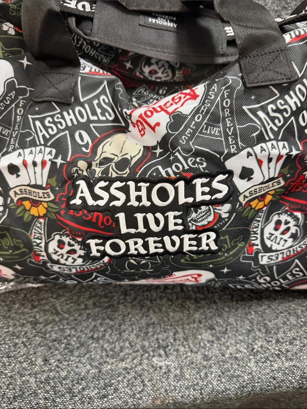 EMOTIONAL BAGGAGE Black Duffle Bag by Assholes Forever